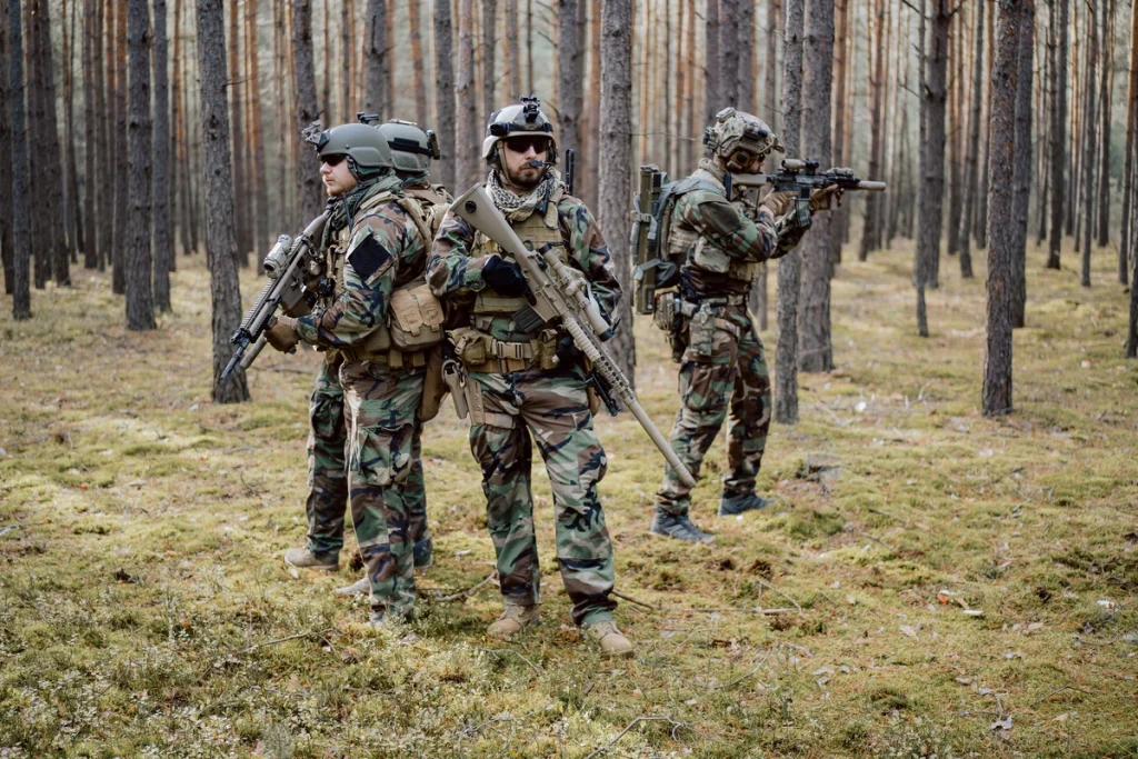 Tactical shirts on soldiers in the forest