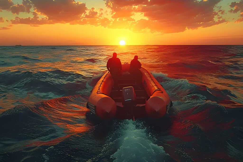 Inflatable boats in the middle of the sea