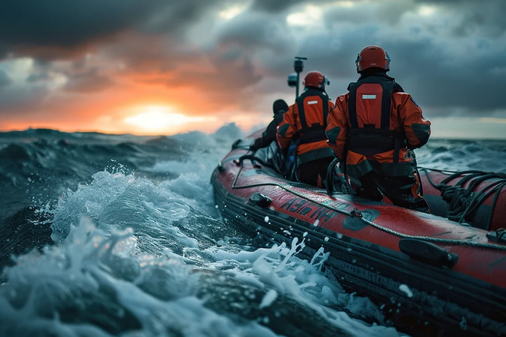 Inflatable boats on tactical rescue mission