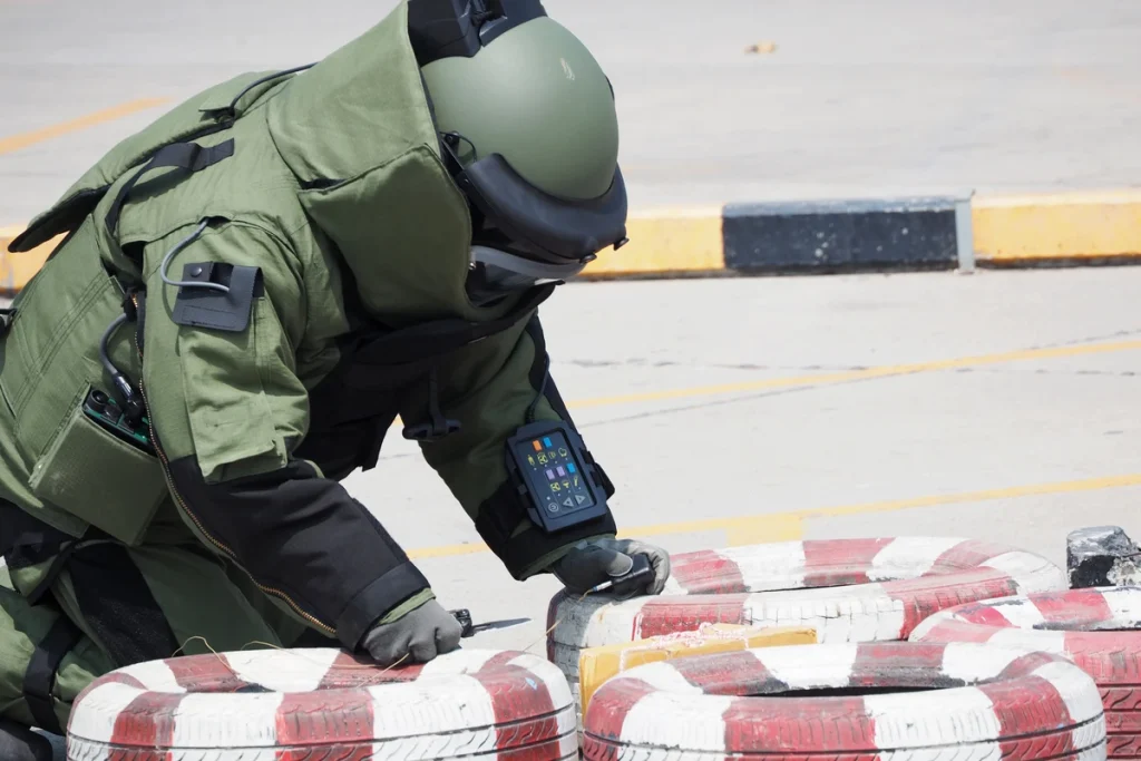 Bomb suit when defusing a bomb