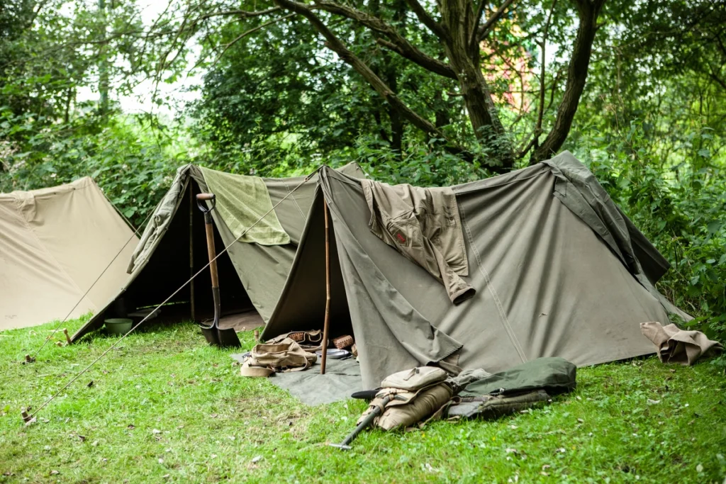 tactical tents in the forest