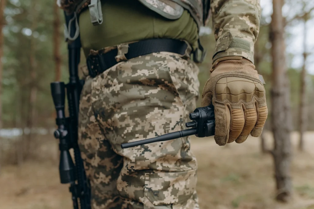 reliable tactical gloves on the hands of a soldier