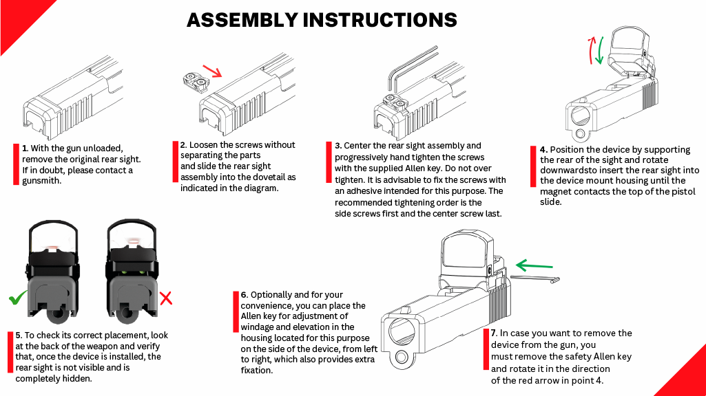 Step-by-step installation instructions for the CAT magnetic system on a pistol slide.